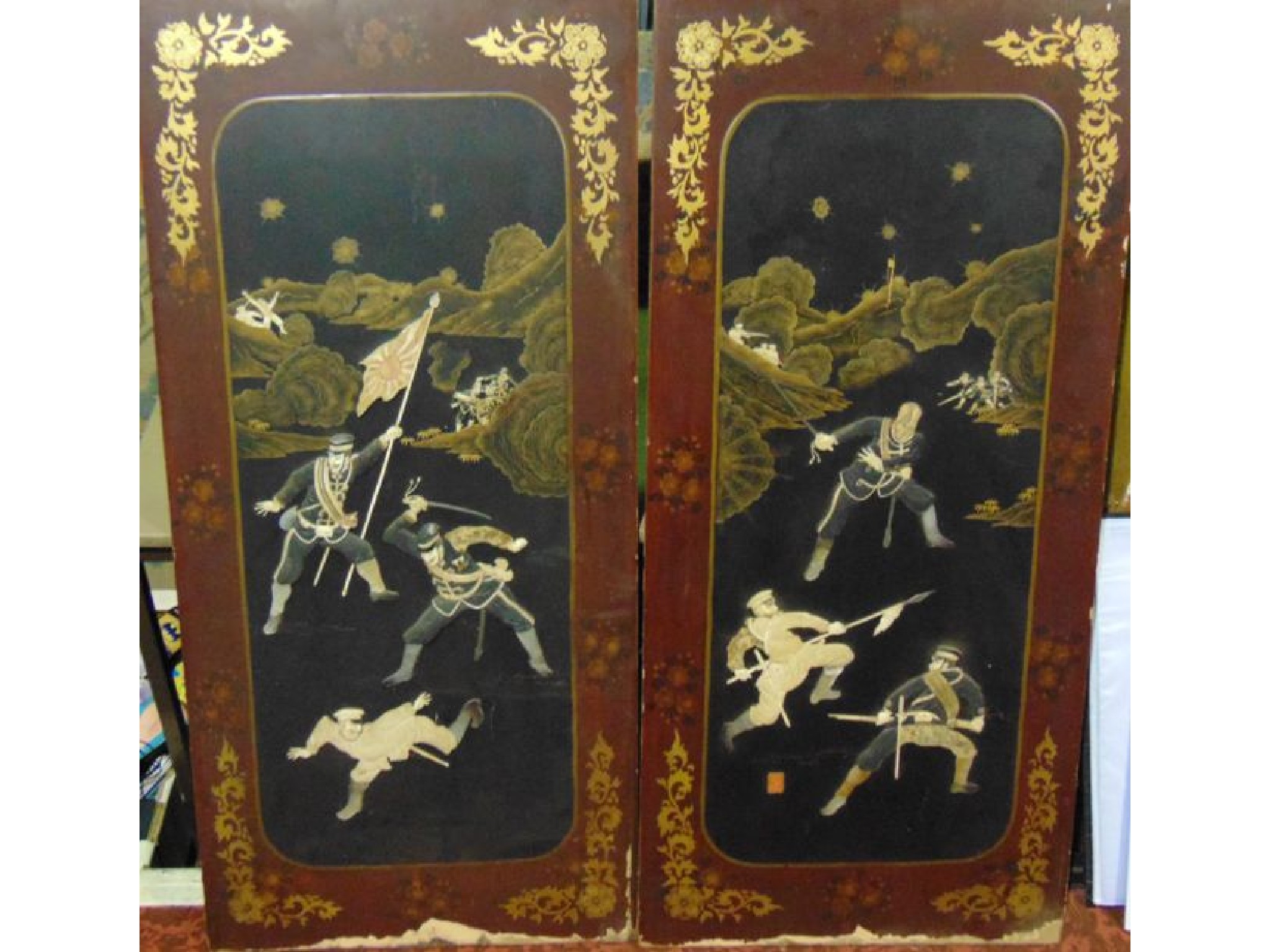 Appraisal: A pair of early th century Japanese lacquered panels of