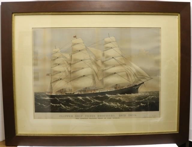 Appraisal: CURRIER AND IVES HAND COLORED LITHOGRAPH LARGEFOLIO TITLED CLIPPER SHIP