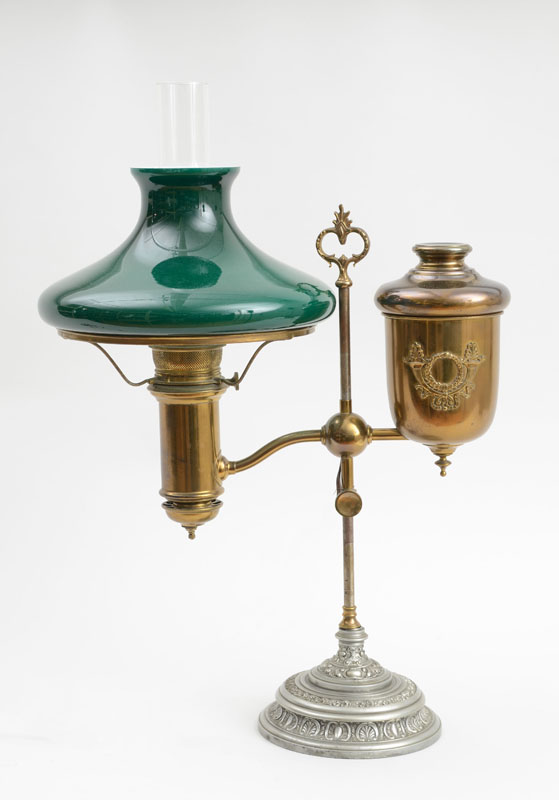 Appraisal: RENAISSANCE STYLE BRASS AND SILVERED METAL STUDENT'S LAMP The adjustable