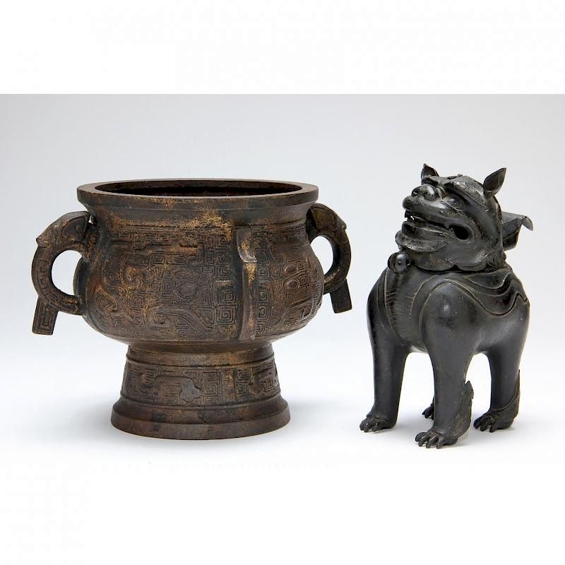 Appraisal: Two Asian Bronze Censers th century including an archaic style