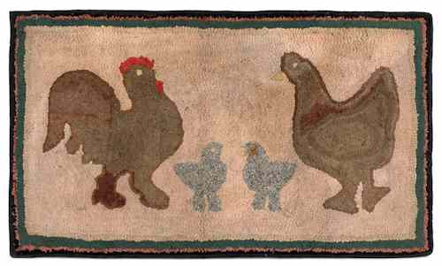 Appraisal: American hooked rug early th c with two chickens and