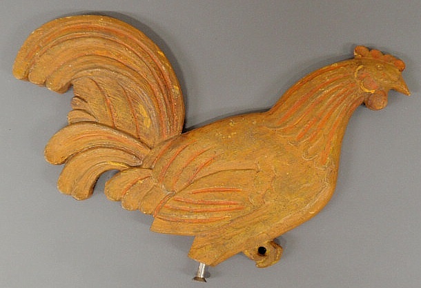 Appraisal: Folk art carved rooster late th c in old yellow