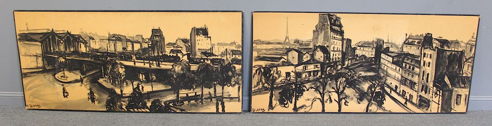 Appraisal: ARBIT BLATAS LITHUANIAN-AMERICAN - Pair of Parisian Landscapes Ink and