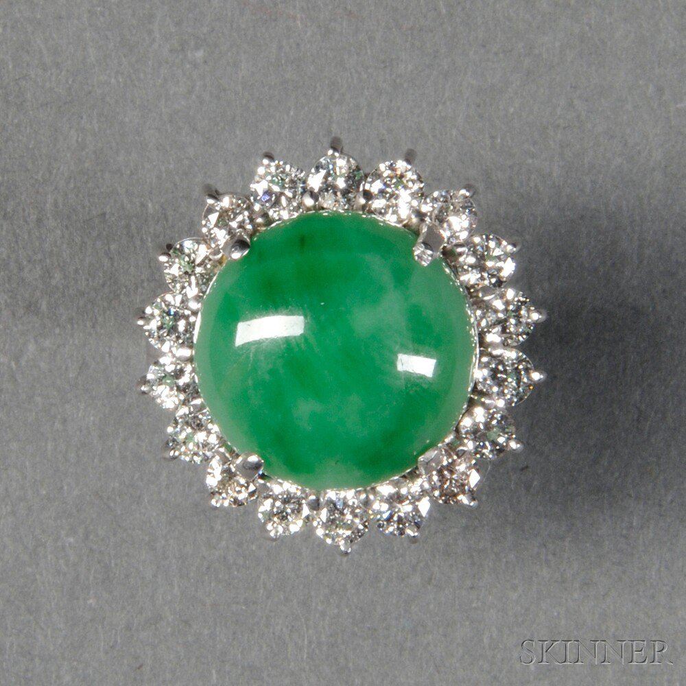 Appraisal: Platinum Gold Ring with Jadeite Inset a round cabochon with