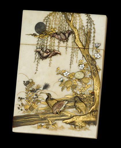 Appraisal: Japanese Shimbayama elephant ivory lacquer and inlay card caselate th