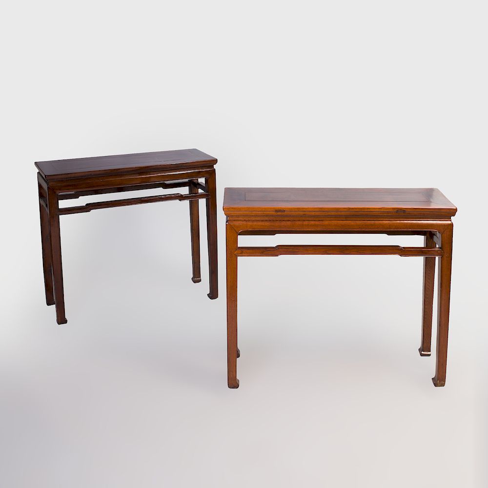 Appraisal: Two Chinese Elm Console Tables The larger x x in