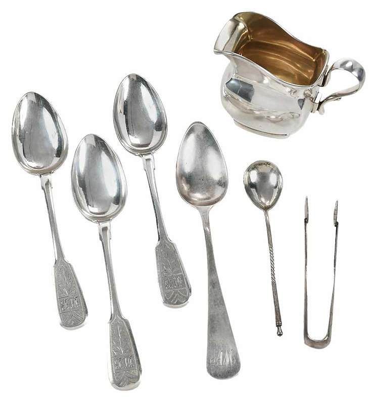 Appraisal: Russian Silver Creamer and Flatware including creamer with removable handle