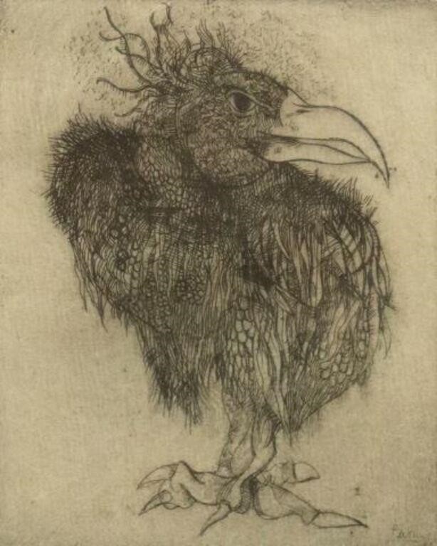 Appraisal: Framed etching on paper Vulture Bird signed lower right Paone