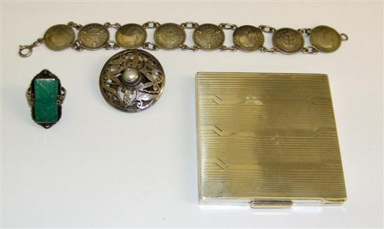 Appraisal: Silver compact with gold embellishments and three other pieces of