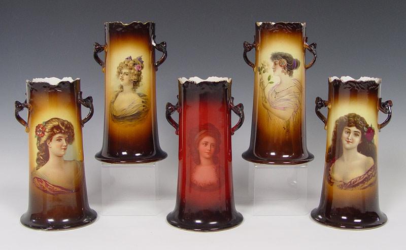 Appraisal: WARWICK CHINA IOGA PORTRAIT VASES All beautiful women semi-porcelain ''