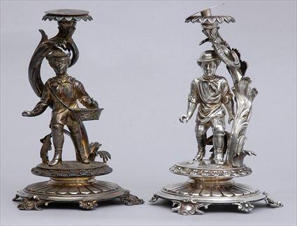 Appraisal: PAIR OF GEORGE IV SILVER FIGURES FORMERLY STEMS TO GLASS