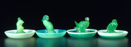 Appraisal: R LALIQUE Four ashtrays Souris Canard Dindon and Moineau opalescent