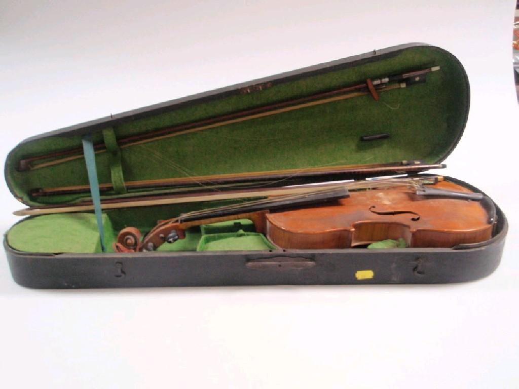 Appraisal: A Stradivarious copy violin and three bows cased