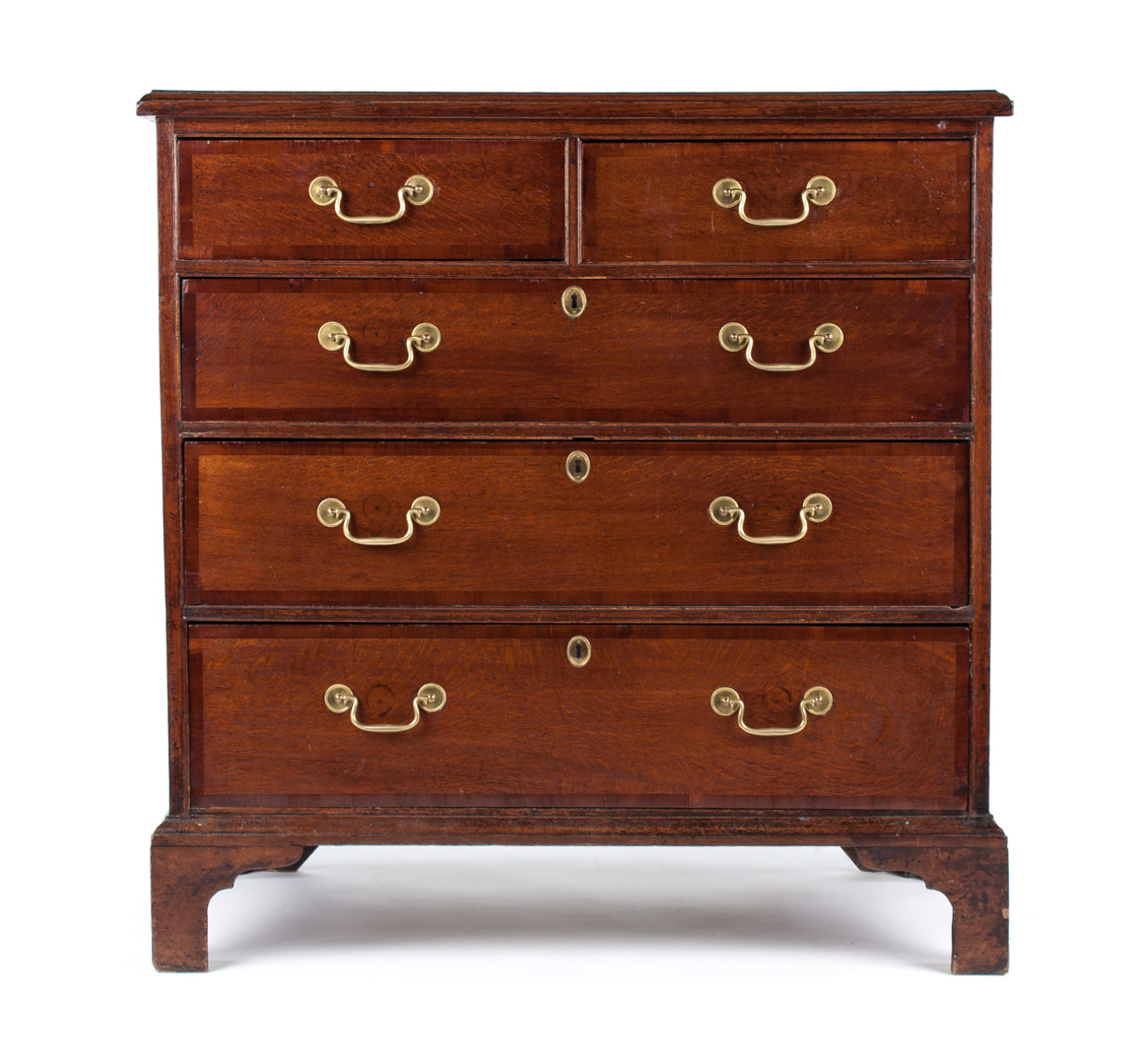 Appraisal: George III banded inlaid oak chest of drawers late th