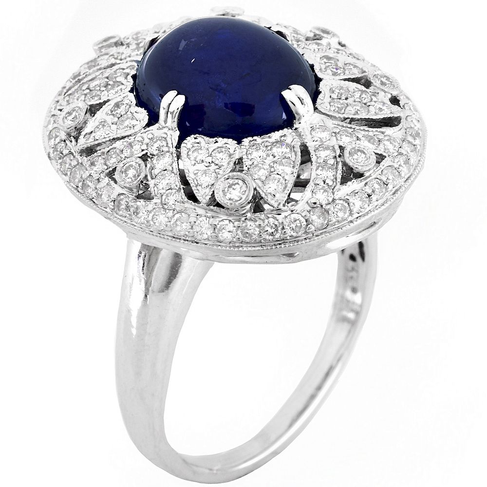 Appraisal: Sapphire Diamond and K Gold Ring Approx Carat Cabochon Sapphire