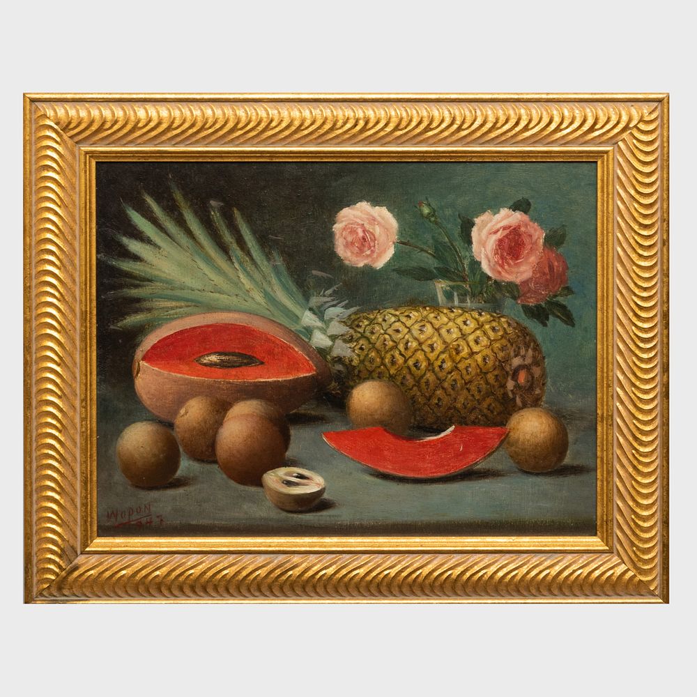 Appraisal: th Century Schhol Still Life with a Pineapple and Papaya