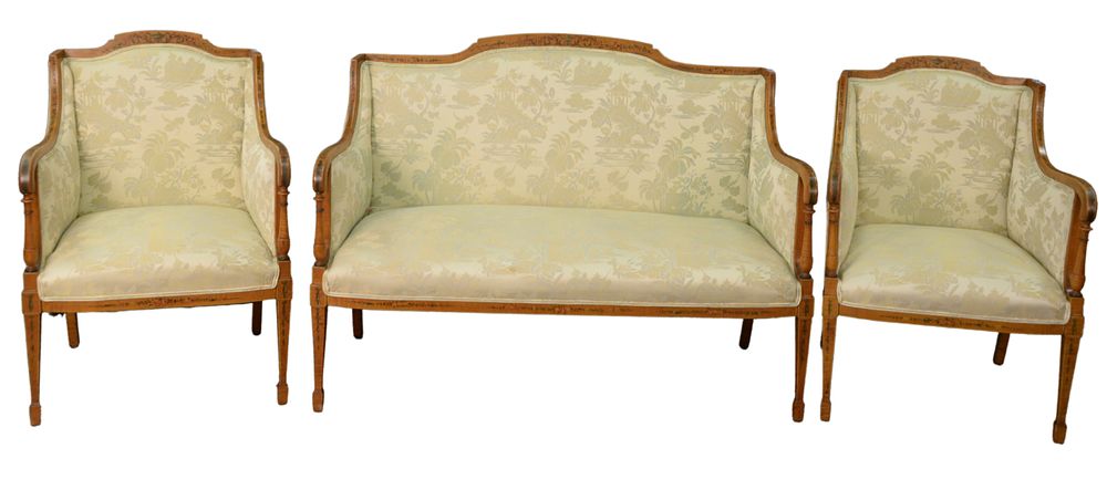 Appraisal: Three Piece Edwardian Style Settee along with two arm chairs