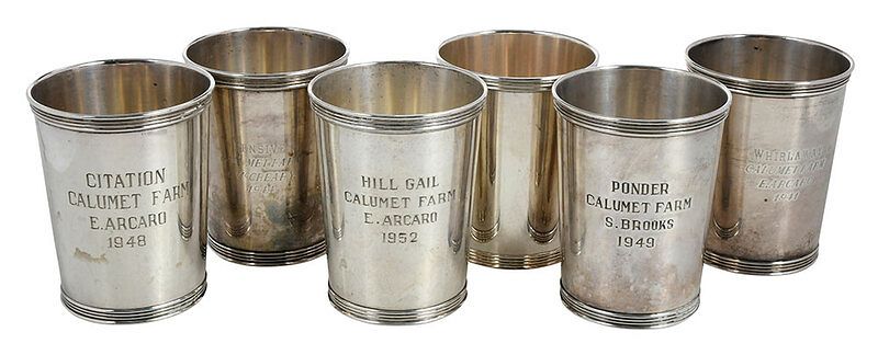 Appraisal: Six Sterling Julep Cups American th century five with horse