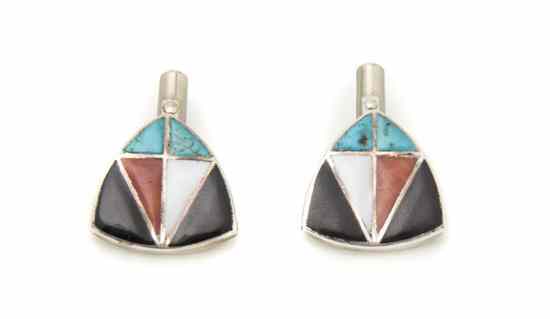 Appraisal: A Pair of Zuni Sterling Silver Cufflinks in a shield