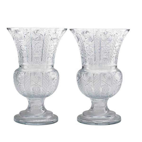 Appraisal: PAIR OF MONUMENTAL CUT GLASS URNS Condition Report