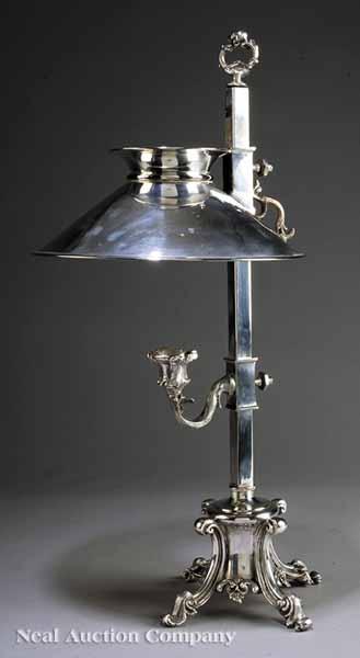 Appraisal: A Handsome Silverplate Single-Light Bouillotte Lamp in the Rococo taste