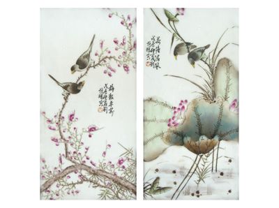 Appraisal: A pair of Chinese famille rose plaques painted with birds