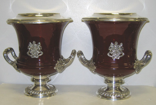 Appraisal: PAIR OF GLASS AND PLATED SILVER WINE COOLERS Each campana