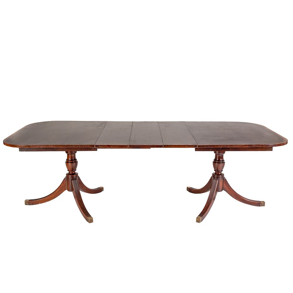 Appraisal: Regency Style Banded Mahogany Pedestal Table With three in removable