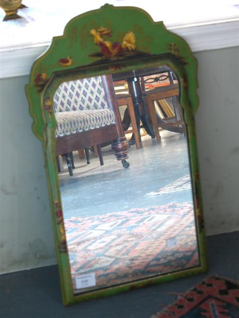 Appraisal: QUEEN ANNE STYLE GREEN JAPANNED MIRROR Turn of the century