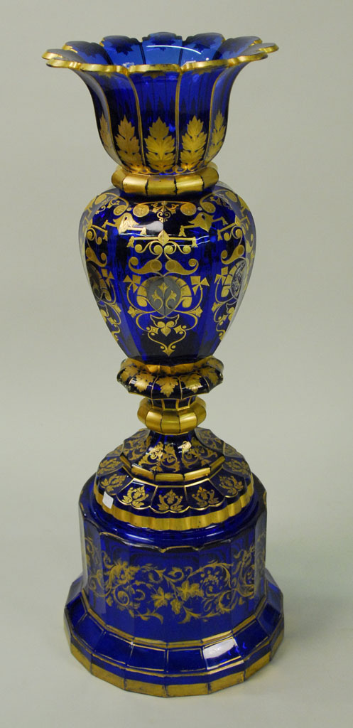 Appraisal: CONTINENTAL COBALT BLUE AND GILT DECORATED THREE PIECE CENTERPIECE height