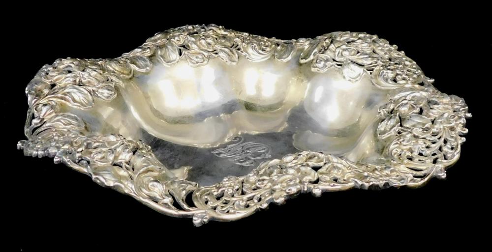 Appraisal: STERLING Gorham sterling silver serving bowl with ornately reticulated and