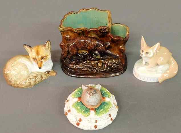 Appraisal: Rockingham type ceramic holder decorated with a fox and rabbit