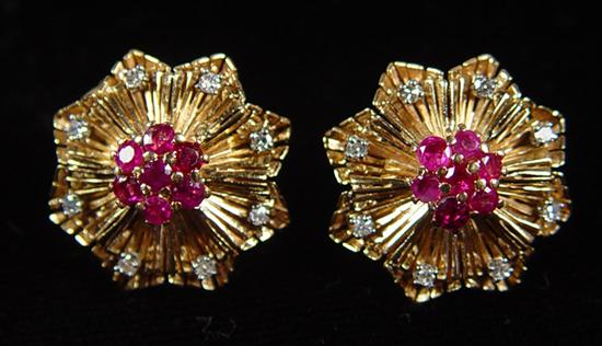 Appraisal: k Diamond Ruby Earrings k yellow gold grams ct total