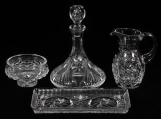 Appraisal: CUT CRYSTAL TRAY PITCHER DECANTER PEDESTAL BOWL CUT CRYSTAL TRAY