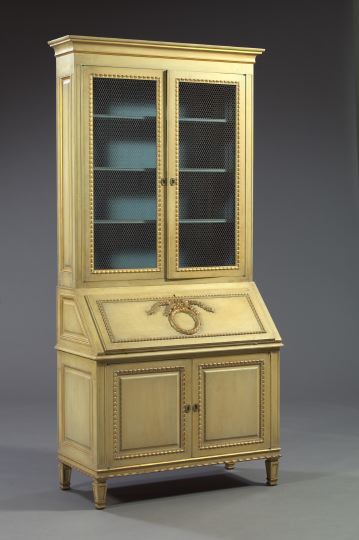 Appraisal: Louis XVI-Style Gilded and Painted Wood Secretary-Bookcase th century the