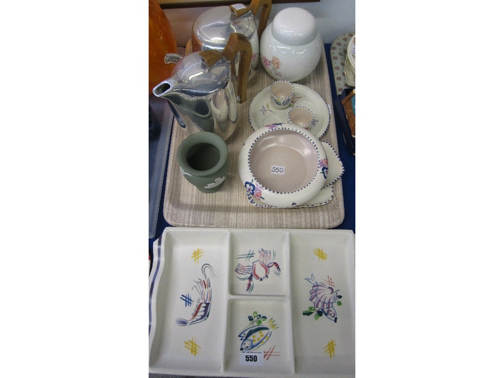 Appraisal: Lot comprising Poole hors d'oeuvre dish and a tray lot