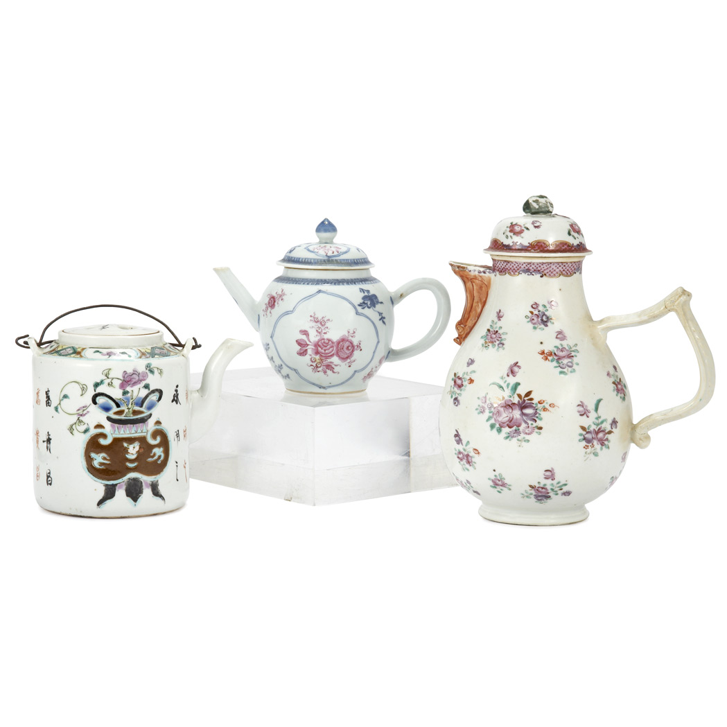 Appraisal: Two Chinese Export Famille Rose Porcelain Teapots Together with a