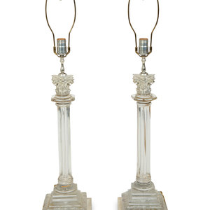 Appraisal: A Pair of Regency Cut-Glass and Silvered Metal Candlesticks Mounted