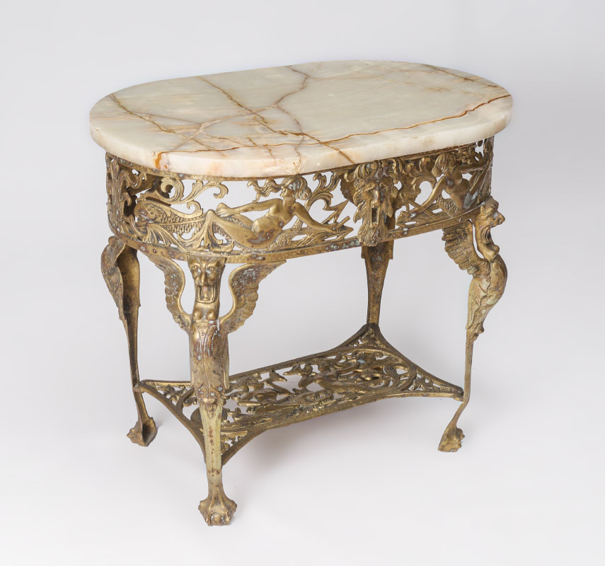 Appraisal: ORNATE GILT BRONZE ONYX TOP TABLE Ornate cast gilt bronze