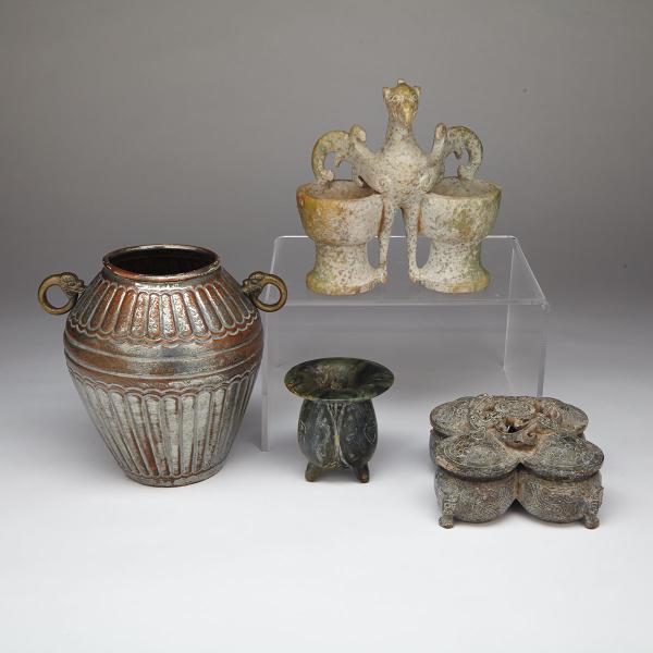 Appraisal: Three Hardstone Vessels Including a set of cups joined together