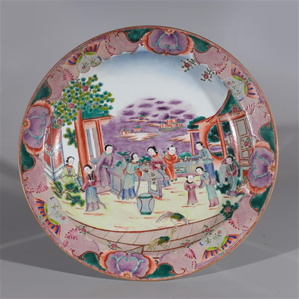 Appraisal: Chinese famille rose enameled porcelain charger with numerous figures H