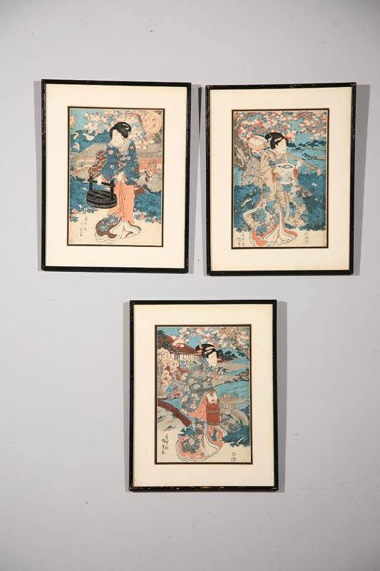 Appraisal: THREE WOODBLOCK PRINTS Japan th century Three images of women