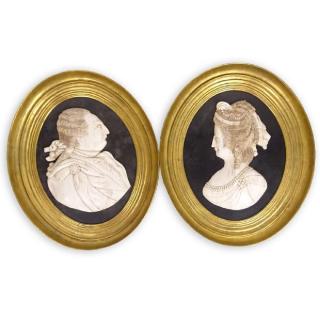 Appraisal: LARGE GEORGE AND MARTHA WASHINGTON MARBLE PLAQUES Large George and