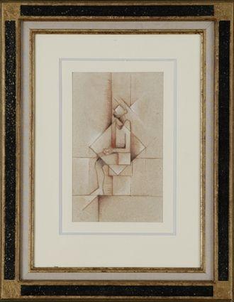 Appraisal: th Century School Abstract Composition with Figures Pastel on paper