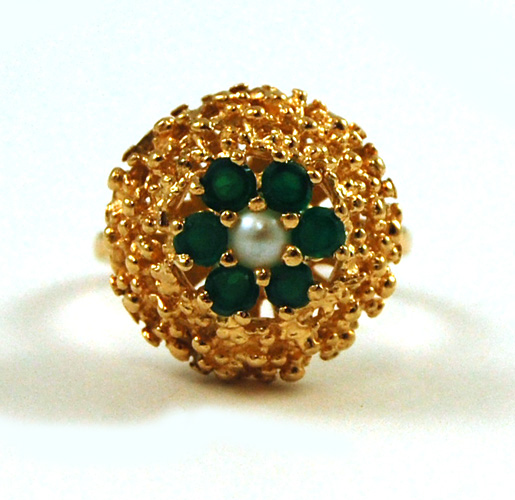 Appraisal: EMERALD PEARL AND FOURTEEN KARAT GOLD RING with a yellow