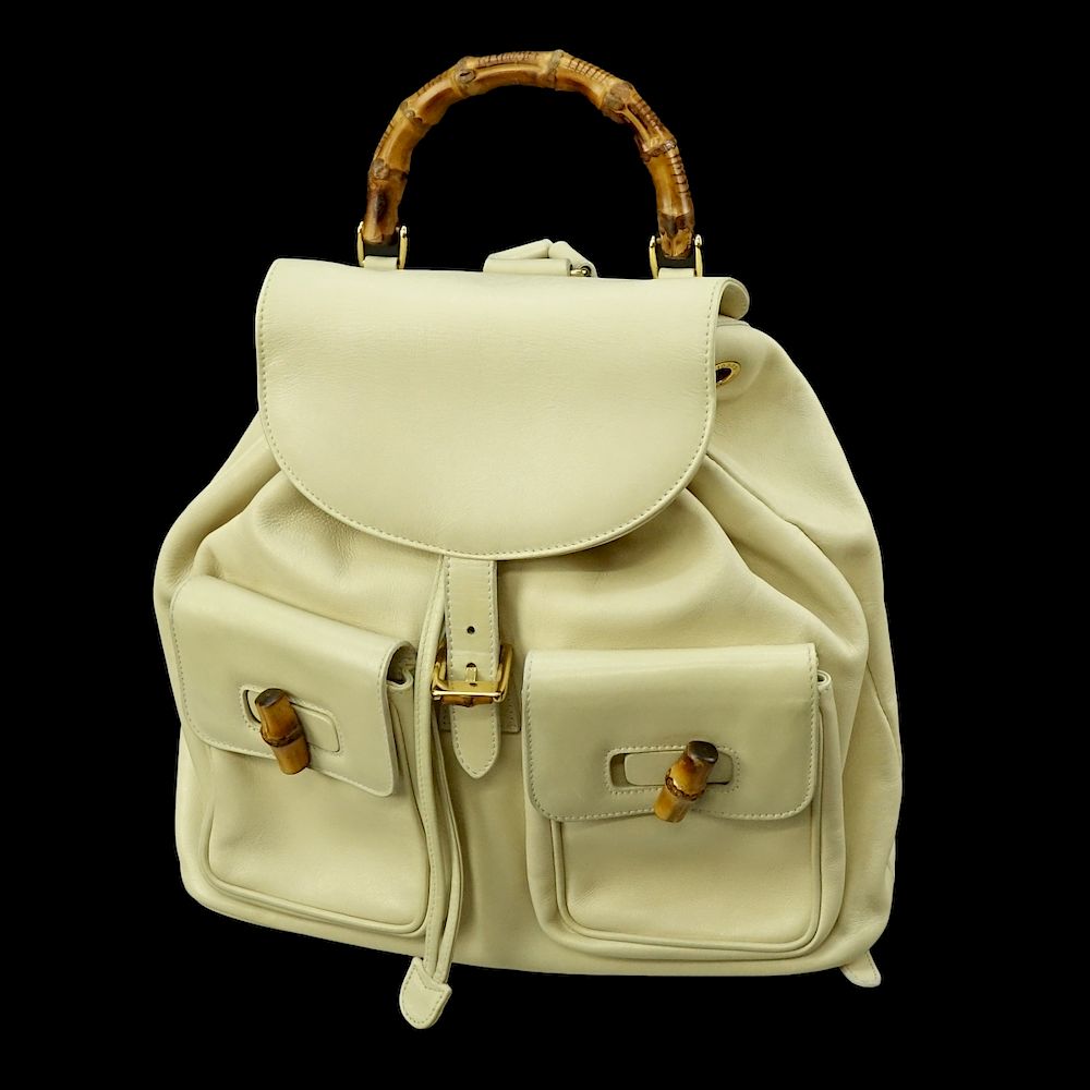 Appraisal: Gucci Bamboo Backpack Gucci Bamboo Backpack GM Ivory leather bamboo