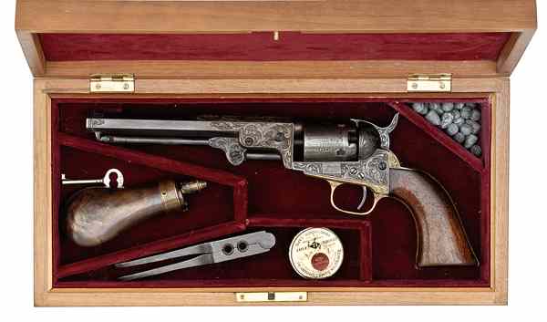 Appraisal: Engraved Cased Colt Model Pocket Percussion Revolver cal '' barrel