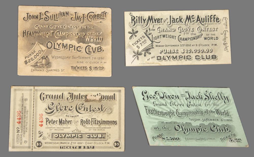 Appraisal: Four Rare New Orleans Olympic Club Boxing Tickets incl Sept