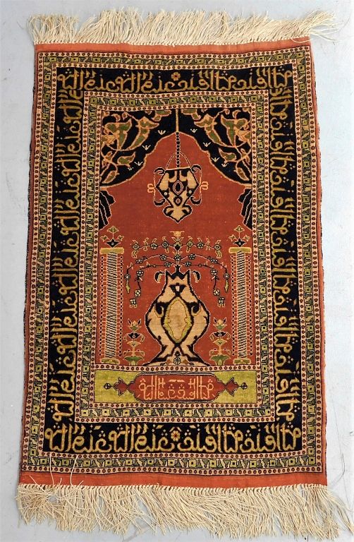 Appraisal: Middle Eastern Red and Blue Silk Prayer Rug Middle East