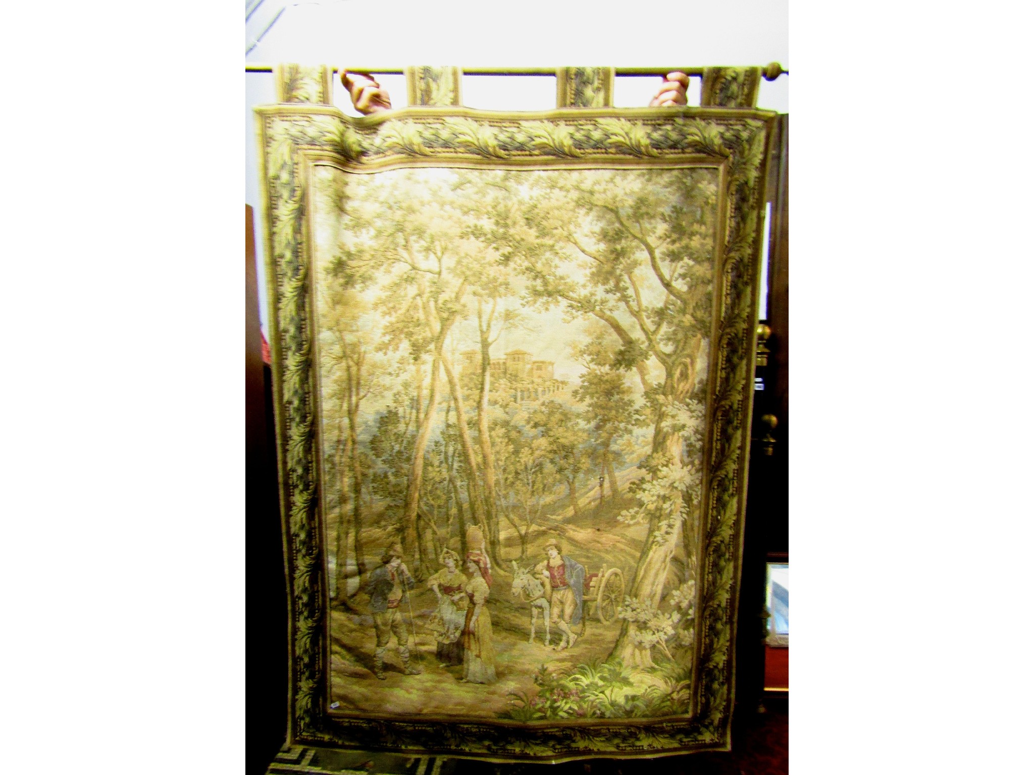 Appraisal: Two similar machine woven wall hanging tapestries with landscape scenes